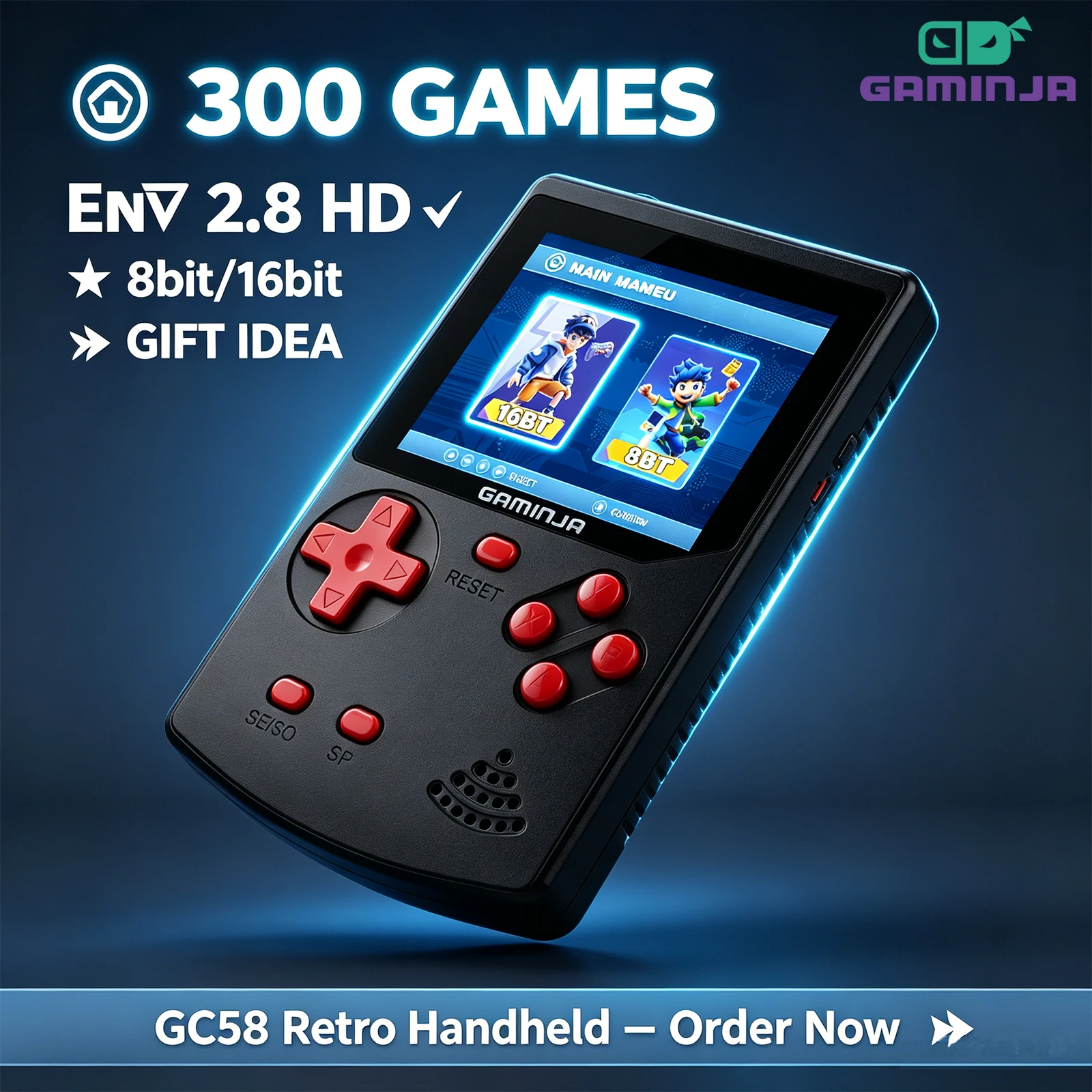 Retro Gaming Kiosk - GAMINJA 휴대용 게임 콘솔 300가지 클래식