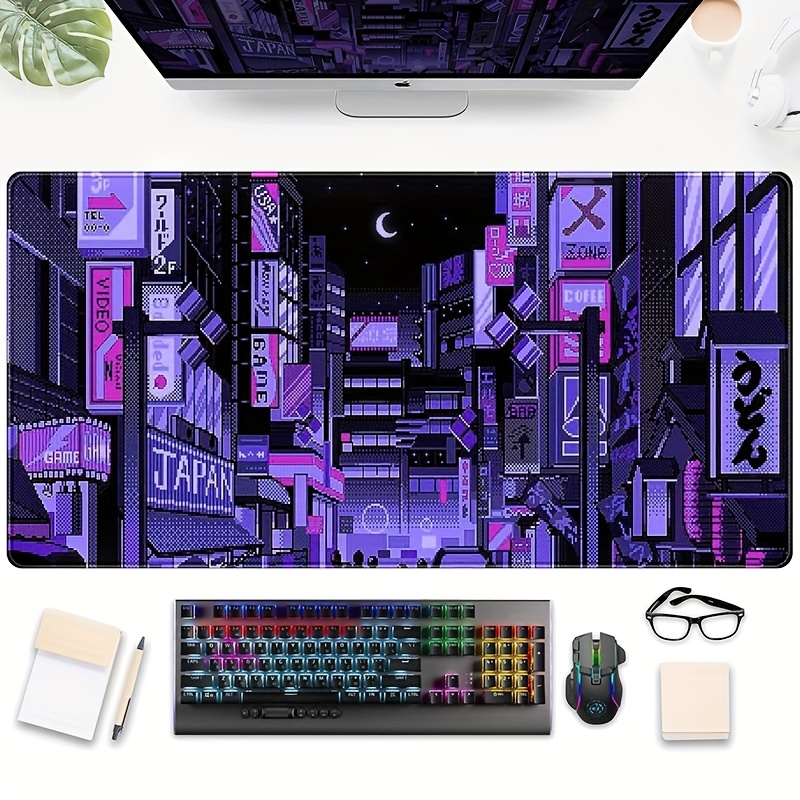 XXL 도쿄 스트리트 데스크 매트, 생동감 넘치는 보라 - Retro Gaming Desk Setup 리뷰 및 가격